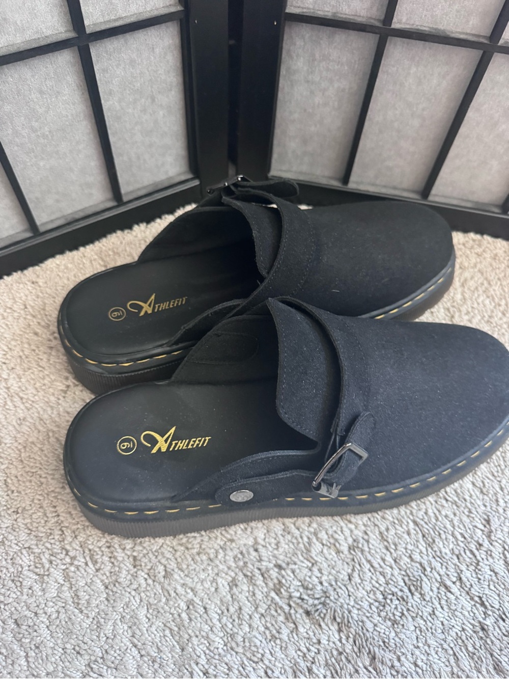 Athlefit Black Slip-On Clog Mules